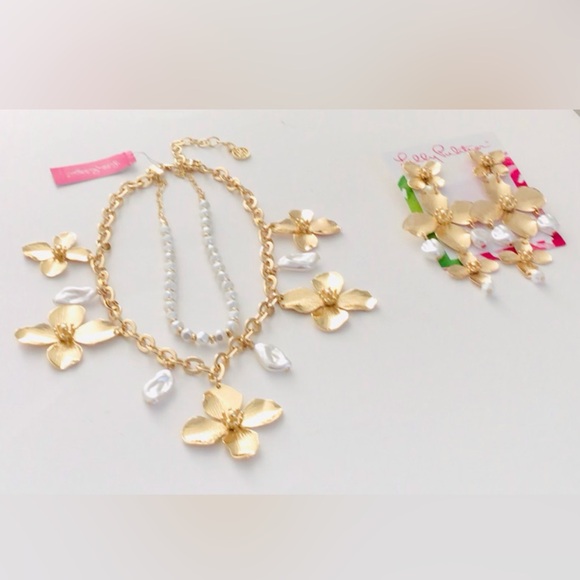 Lilly Pulitzer Jewelry - Lilly Pulitzer NECKLACE EARRINGS Set Via Flora Metallic Gold Tone New In Package